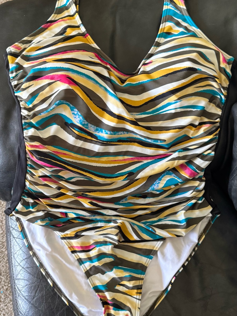 DKNY Multicolor Zebra Stripe One-Piece Swimsuit - Picture 1 of 1